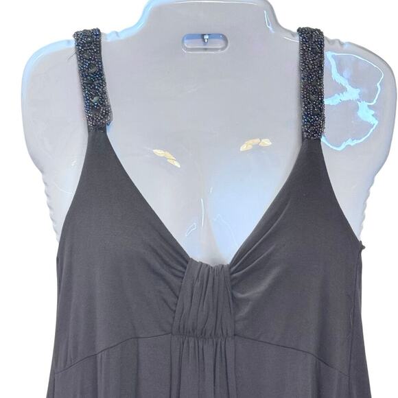 New VERTIGO PARIS Brown Sleeveless Dress Beaded Straps Knot Front Jersey Sz L - Picture 2 of 15